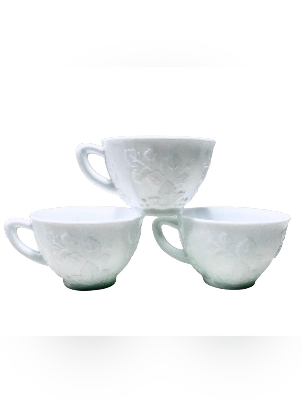 Indiana Colony Grape Harvest Vintage White Milk Glass Set Of 3 Coffee Tea Cups